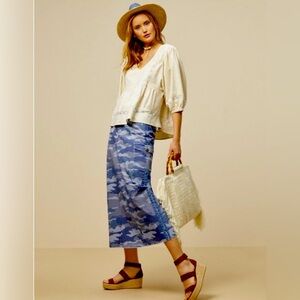 Blue camoflouge modest long maxi skirt camo​​​​​